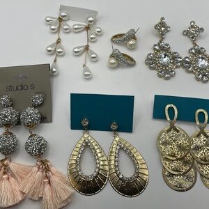 NWOT Set Of 6 Gold Tone Earrings- Pearls, Rhinestones, Tassel G12